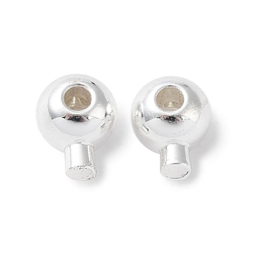 Klämpärla rund deluxe med propp, mässing, silver, 3,5mm (10st)