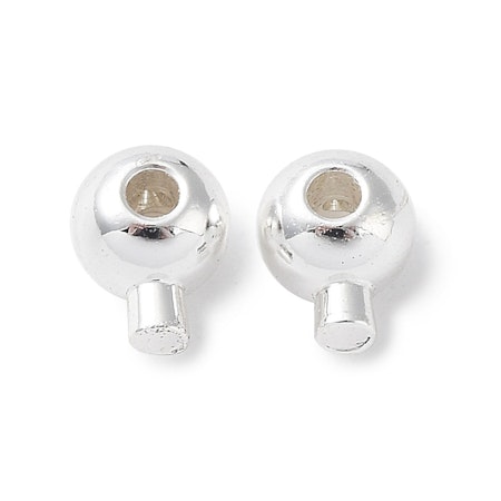 Klämpärla rund deluxe med propp, mässing, silver, 3,5mm (10st)