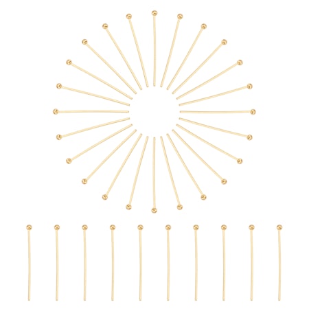 Pinnar med kula av 304 rostfritt stål, 18K guld, 2,5cm, (50st)