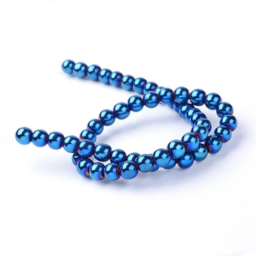 Sträng med syntetisk hematit, Grad A, royal blue, 8mm (50st)
