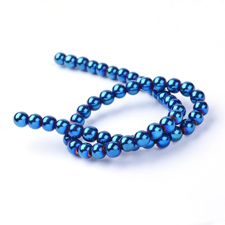 Sträng med syntetisk hematit, Grad A, royal blue, 8mm (50st)