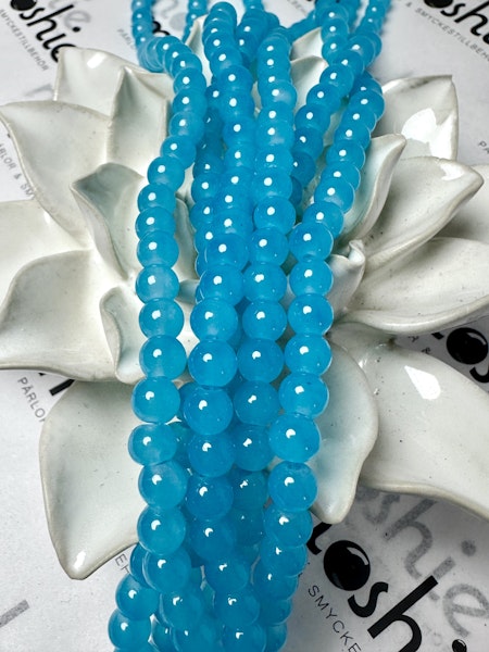 Sträng med glaspärlor, Jadeimitation, turquoise, 6,5mm (140st)