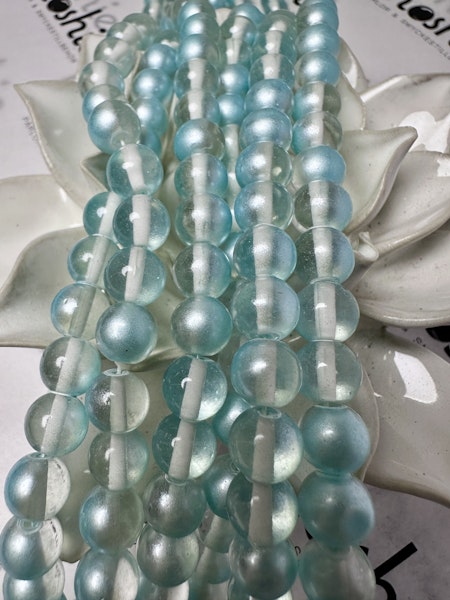 Sträng glaspärlor, night and day clear, light turquoise, 8mm (105st)