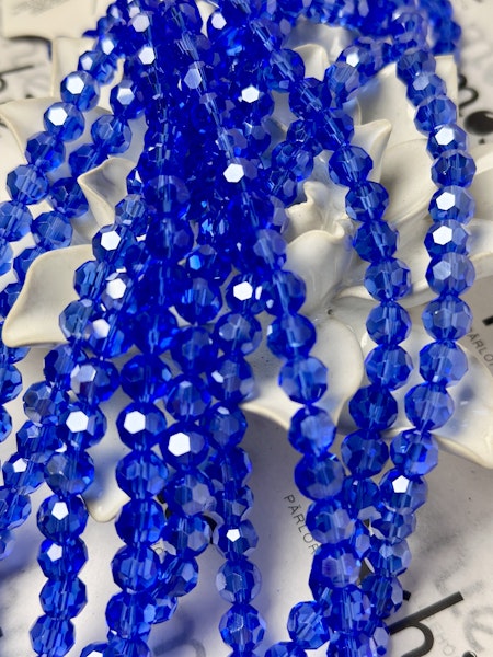 Sträng slipade runda glaspärlor, blue, 8mm (68st)