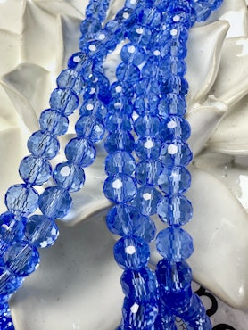 Sträng slipade runda glaspärlor, cornflower, 6mm (72st)