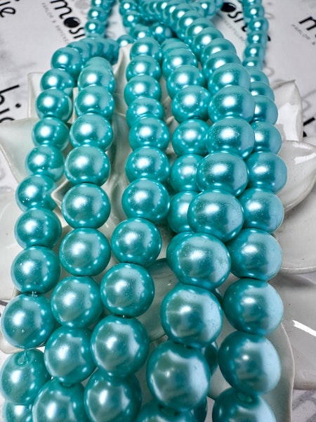 Sträng med glaspärlor, vaxad, turquoise, 10mm (85st)