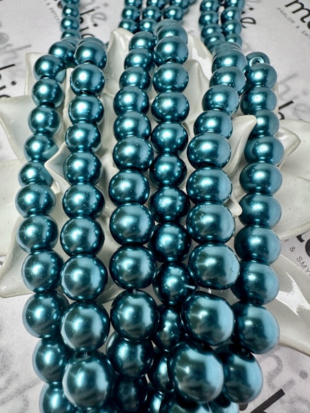 Sträng med glaspärlor, vaxad, teal, 10mm (85st)