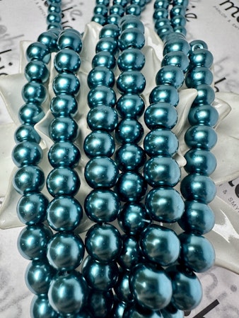 Sträng med glaspärlor, vaxad, teal, 10mm (85st)