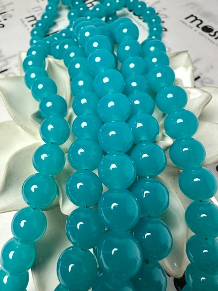 Sträng med glaspärlor, Jadeimitation, light teal, 10mm (85st)