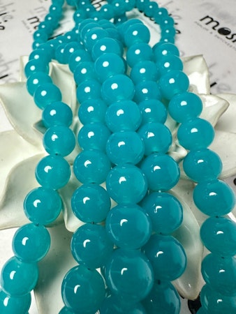 Sträng med glaspärlor, Jadeimitation, light teal, 10mm (85st)