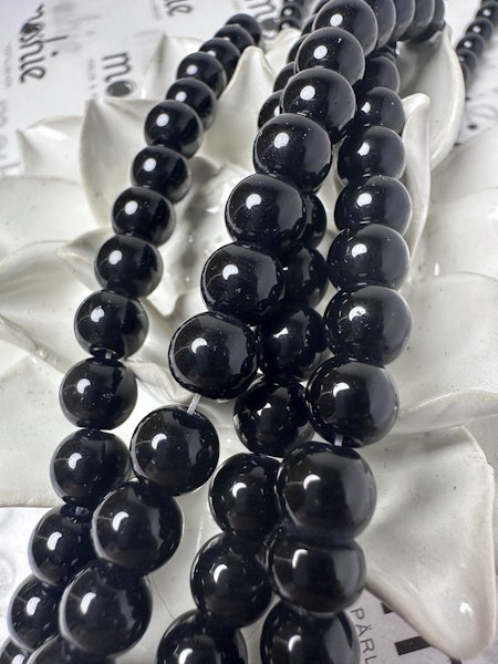 Sträng glaspärlor, baking paint, black, 8mm (100st)