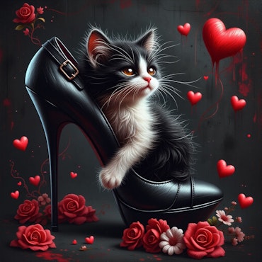 Diamond Painting, 50x50cm, katt i sko, komplett kit, fyrkantiga