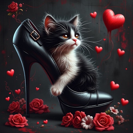 Diamond Painting, 50x50cm, katt i sko, komplett kit, fyrkantiga