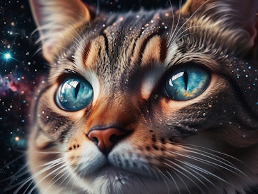 Diamond Painting, 65x50cm, katt i galax, komplett kit, fyrkantiga
