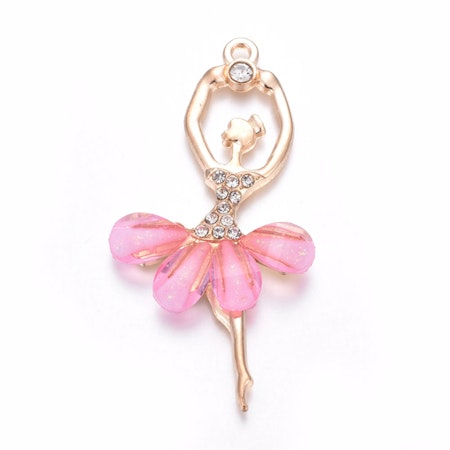 Ballerina berlock, rhinestones, rosa, 6cm (st)