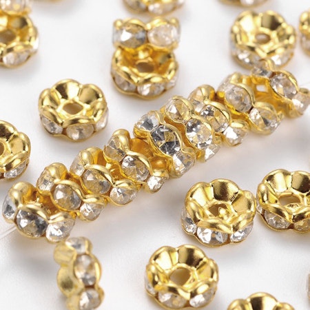 Strassrondell, 8mm, vågig, guld, mässing, klass B (20st)