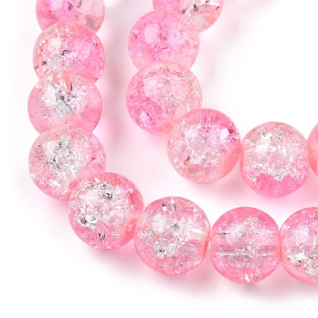 Sträng glaspärlor, Krackelerade iced hot pink, 8mm (100st)