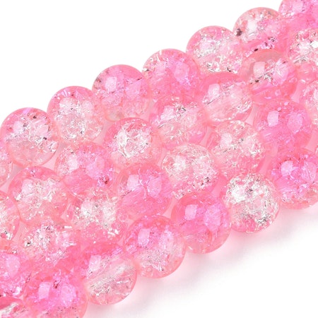Sträng glaspärlor, Krackelerade iced hot pink, 8mm (100st)
