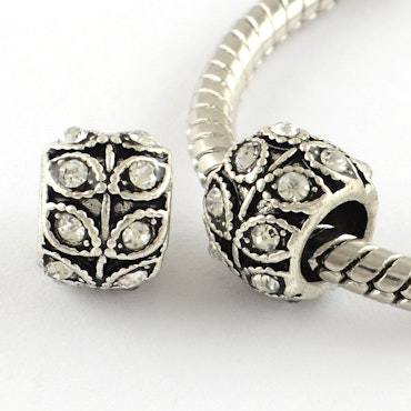 Pärlor i blandmetall, ormlänk, rhinestones som löv, 9x7mm (5st)