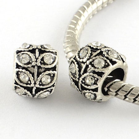 Pärlor i blandmetall, ormlänk, rhinestones som löv, 9x7mm (5st)