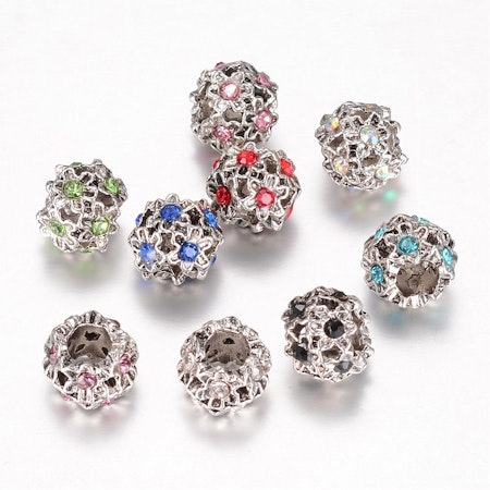 Pärlor i blandmetall, ormlänk, rhinestones som blommor, 11x9mm (5st)
