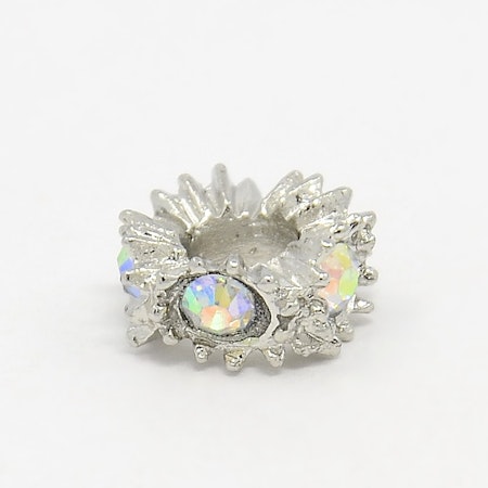 Rondeller i blandmetall, ormlänk, rhinestones AB, 12x5mm (5st)