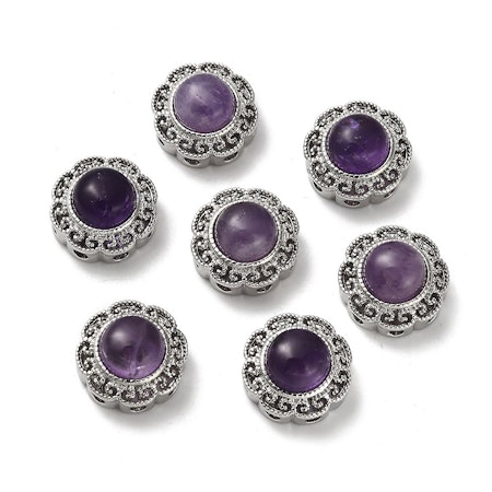 Flerhålspärla, multistrand, ametist och mässing, 14mm (st)