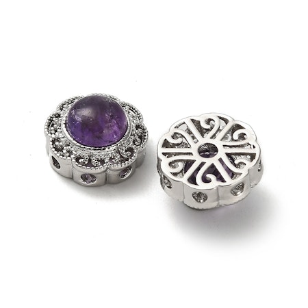 Flerhålspärla, multistrand, ametist och mässing, 14mm (st)
