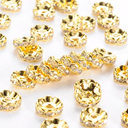 Strassrondell, 10mm, klass A, vågig, guld, mässing (10st)