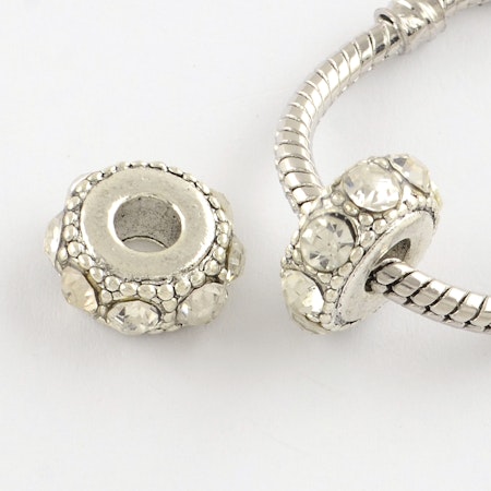 Rondeller i blandmetall, ormlänk, rhinestones, 15mm (5st)