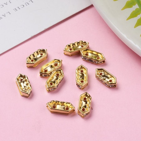 Bridge spacer, multistrand, rhinestones, hexagon, 11mm (10st)