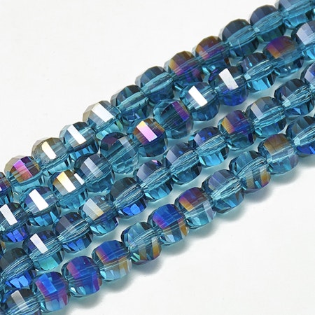 Slipade glaspärlor, AB-elektropläterade, teal, 6mm (50st)