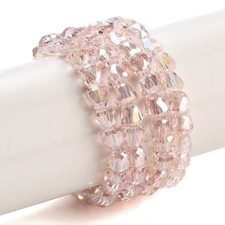 Sträng slipade glaspärlor, bjällra, misty rose, 4mm (98st)