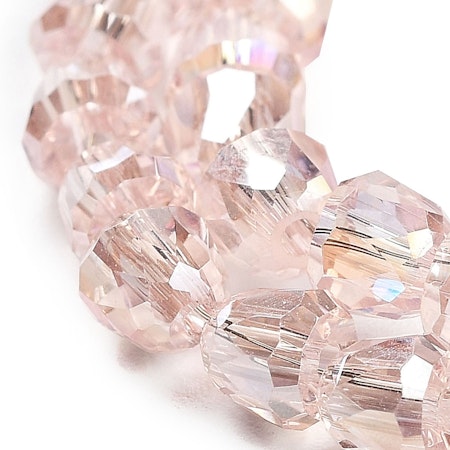 Sträng slipade glaspärlor, bjällra, misty rose, 4mm (98st)