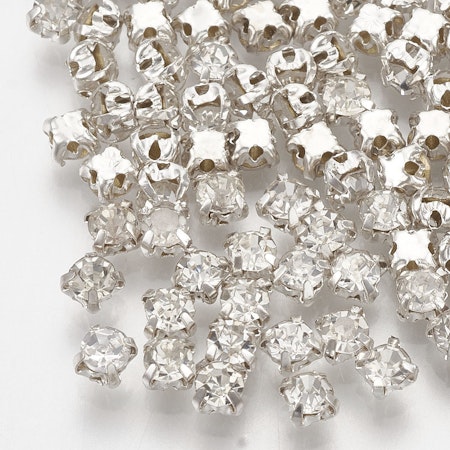 Krysspärlor rhinestones, klar silver, 4mm (100st)