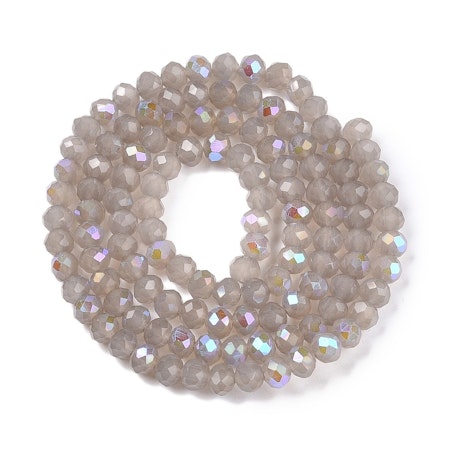 Sträng slipad jadeimitation, elektropläterad, grå, 4mm (ca 110st)