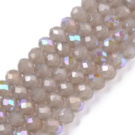 Sträng slipad jadeimitation, elektropläterad, grå, 4mm (ca 110st)
