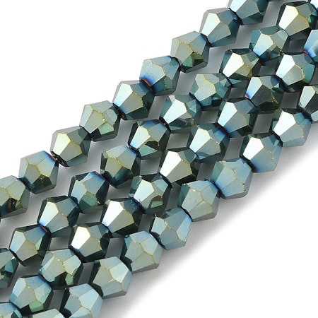 Sträng biconeslipade, elektropläterad, teal, 6mm (45st)