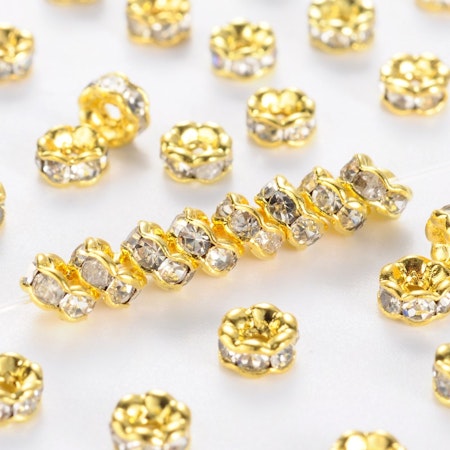 Strassrondell, 4mm, mässing, guld, GradAAA (10st)