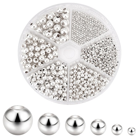 Ask med metallpärlor i järn, silver, 2-8mm
