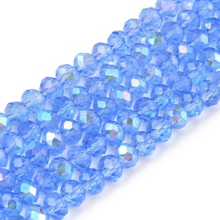 Sträng slipade rondeller, glaspärlor, blue, 3,5mm (ca 110st)
