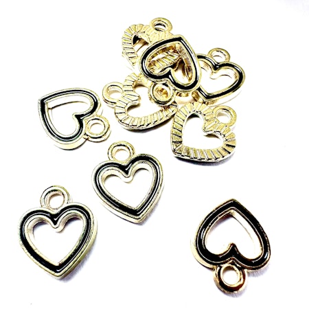 Emaljerade berlocker, svarta hjärtan, ljusguld, 10mm (10st)
