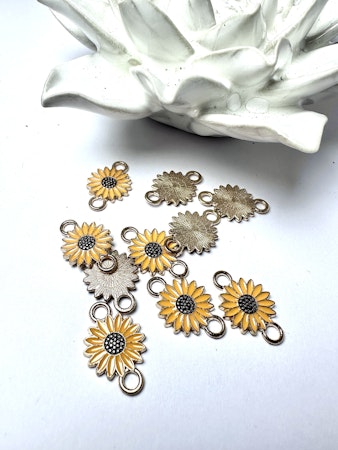 Emaljerade solrosor, ljusguld, länk, 20x12mm (10st)