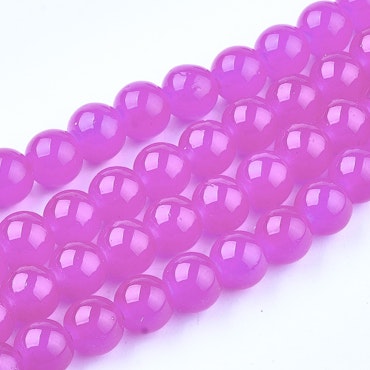 Sträng med glaspärlor, Jadeimitation, magenta, 8,5mm (100st)