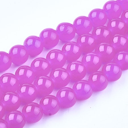 Sträng med glaspärlor, Jadeimitation, magenta, 8,5mm (100st)
