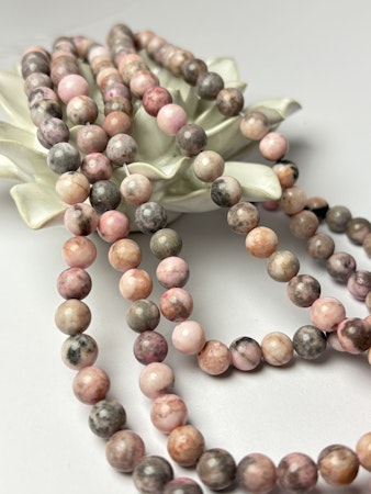 Sträng, Pink Zebra Jasper, 8,5-9mm, äkta kristall (46st)