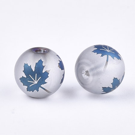 Frostade glaspärlor med löv, blue fall, 8mm (20st)