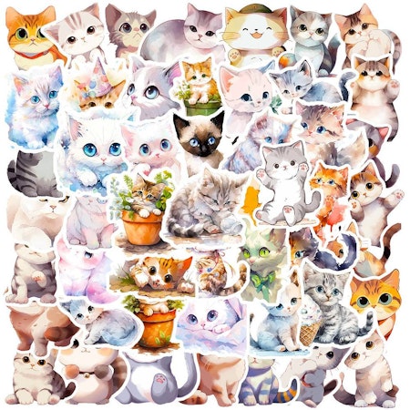 Klistermärke i tåligt pvc, katt, 10st