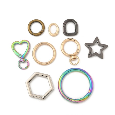 Spring gate ringar, till nyckelring, mix, 19-47mm (5st)