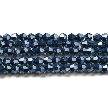Sträng biconeslipade glaspärlor, prussian blue 4mm (ca 85st)